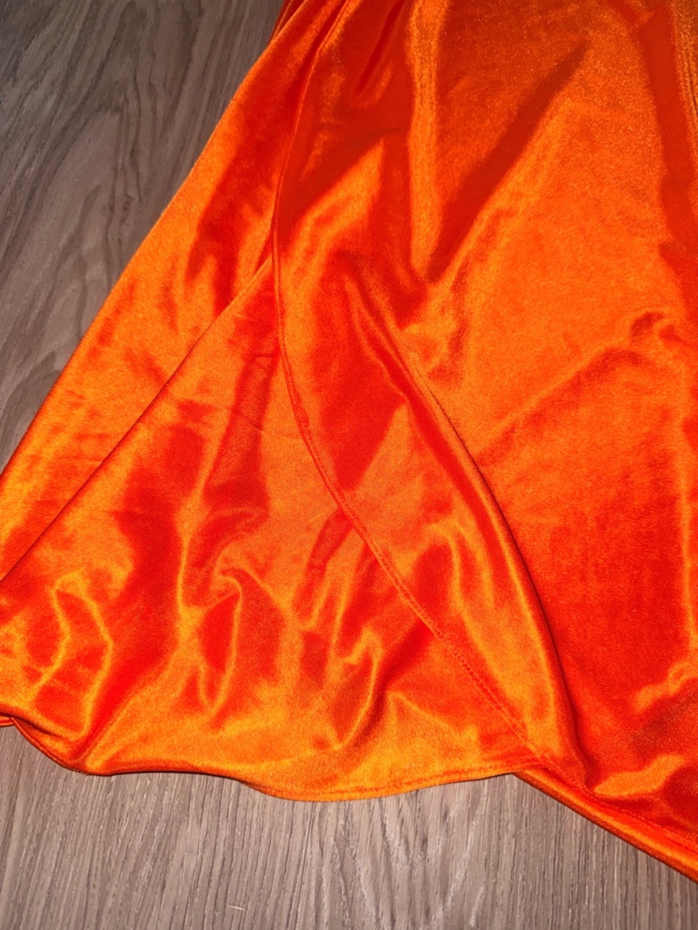 Orange Satin Nightgown with Cream Lace Trim - Picture 3 of 5